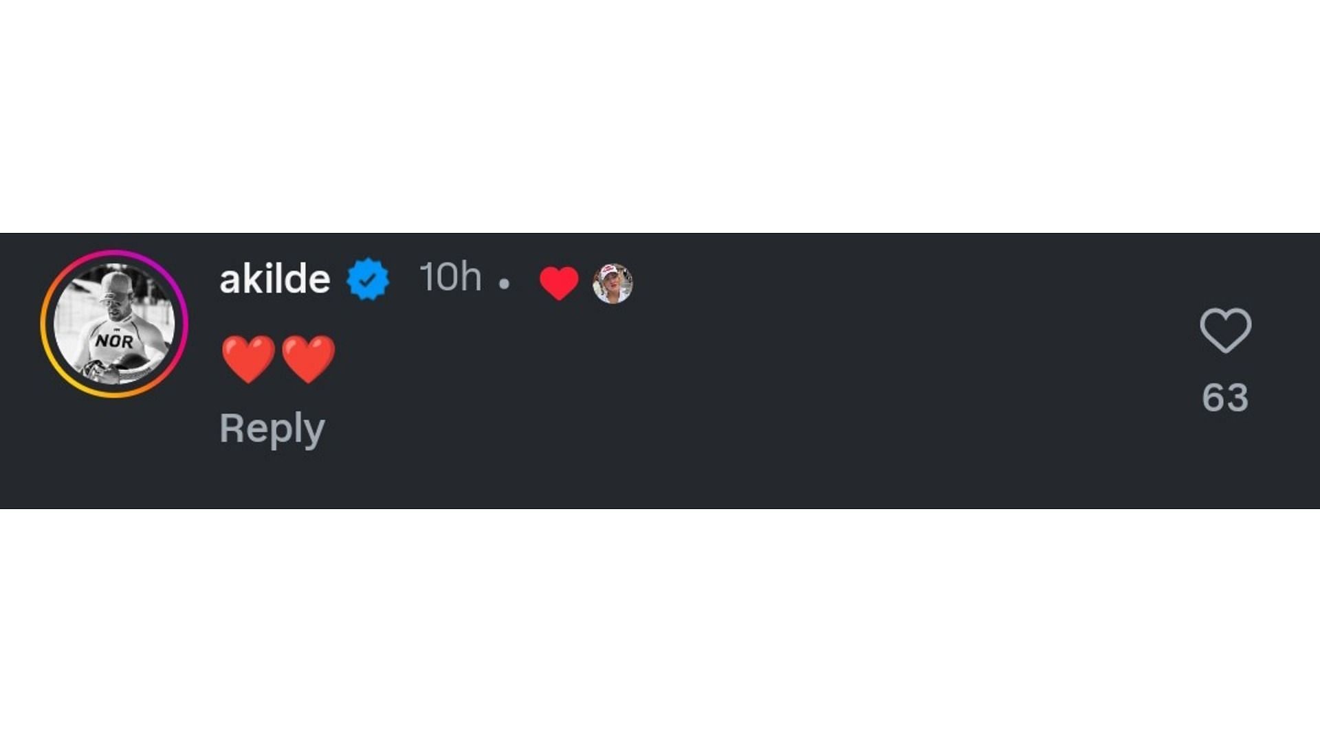 Kilde's comment on Shiffrin's post (Image via: Shiffrin's Instagram)